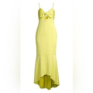 Aidan Mattox Hammered Satin Tie Front Midi Dress with Keyhole Cutout - Yellow